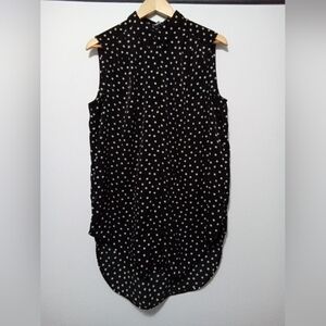 Express Black Polka Dot Sleeveless High-Low Tunic Blouse Top Size L